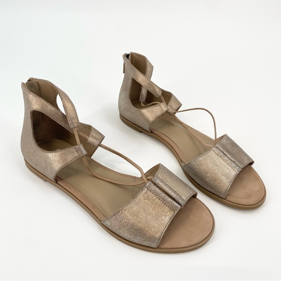 Eileen Fisher Rose Tumbled Nubuck Sandals Gold 10 - Picture 1 of 7